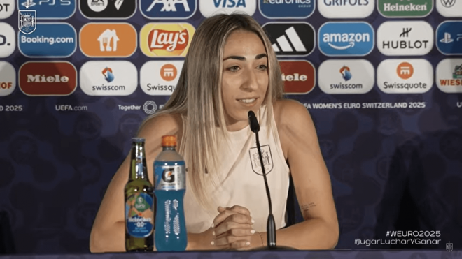 Olga Carmona, en sala de prensa antes del España-Bélgica.