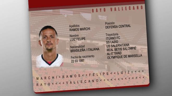 Luiz Felipe, nuevo jugador del Rayo Vallecano (Foto: Rayo Vallecano).