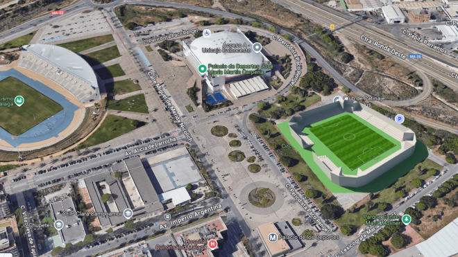 El CD Malacitano quiere construir un estadio junto al Martín Carpena (Montaje: ElDesmarque).