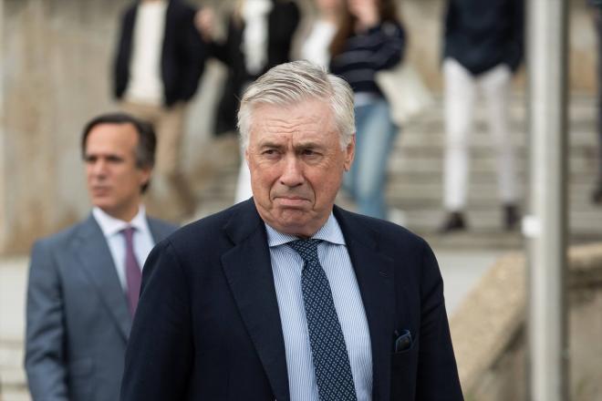 Carlo Ancelotti, a su salida de declarar ante la Audiencia Provincial de Madrid, a 2 de abril de 20