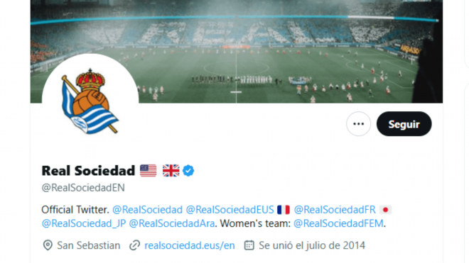 La cuenta de Twitter de la Real Sociedad en euskera.