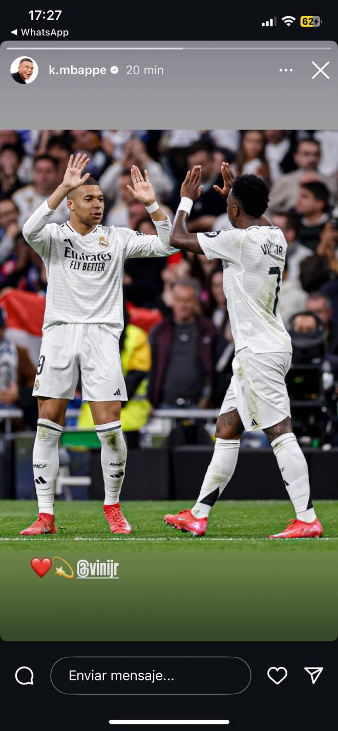 Mbappé felicita a Vinicius (Foto: Instagram Mbappé)
