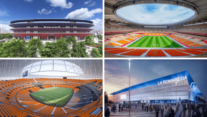 Algunos de los estadios de España para el Mundial 2030.