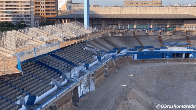 Así avanza la demolición de La Romareda de Zaragoza (Imágenes: @ObrasRomareda).