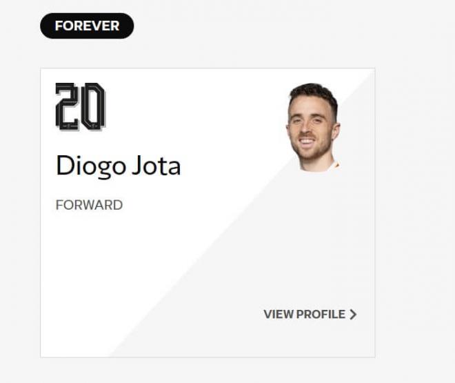 Diogo Jota y su categoría en la plantilla (Liverpool)