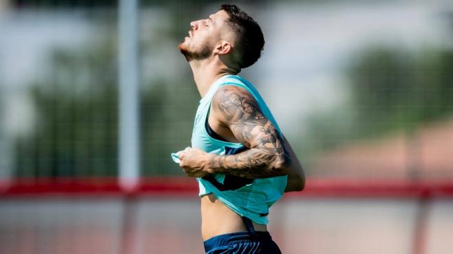 El esfuerzo de Oihan Sancet mientras se entrena en Lezama (Foto: Athletic Club).