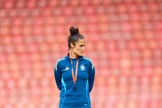 Montse Tomé, en el entrenamiento previo al España-Alemania de la Euro (Foto: @SeFutbolFem).