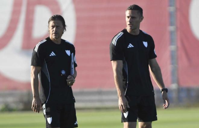 Matías Almeyda y Guido Bonini, en la sesión del viernes (Foto: Kiko Hurtado).