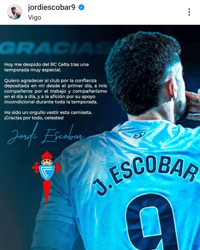 Carta de despedida de Jordi Escobar (Foto: Instagram).