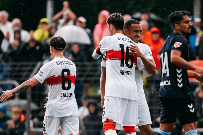 Leweling celebra su gol ante el Celta (Foto: Stuttgart).