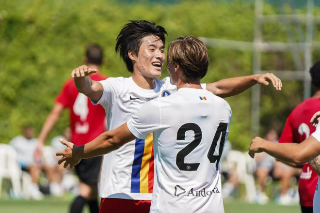 Théo Le Normand celebra su gol con el Andorra. (Foto: FCA)
