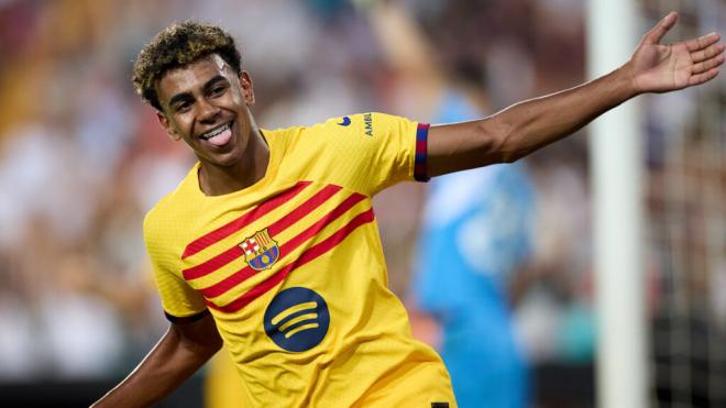 Lamine Yamal celebrando un gol con el FC Barcelona (Cordon Press)
