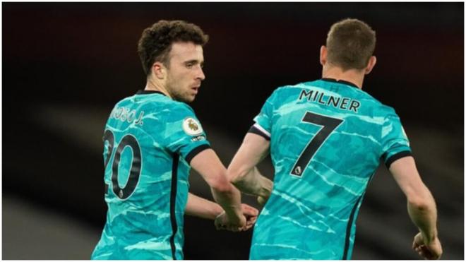Diogo Jota y James Milner, juntos en el Liverpool. (@jamesmilnerofficial)