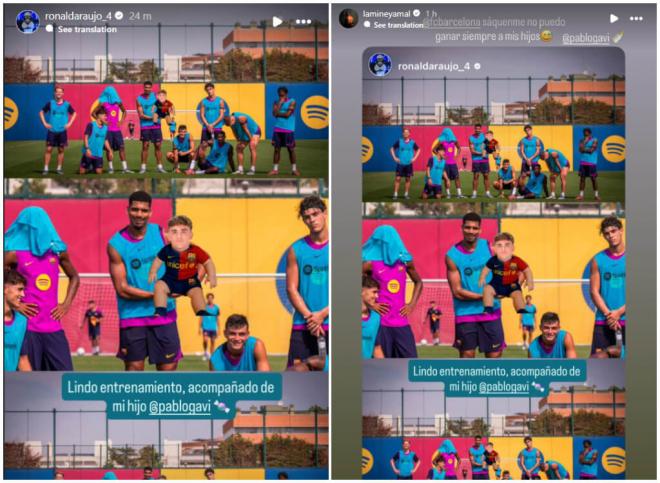 El vacile de Ronald Araujo y Lamine Yamal a Gavi (Capturas de Instagram)