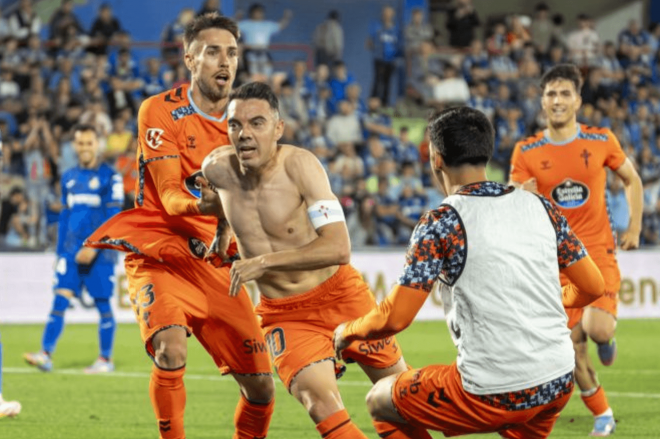 Iago Aspas celebra un gol en el Coliseum (Foto: LaLiga).