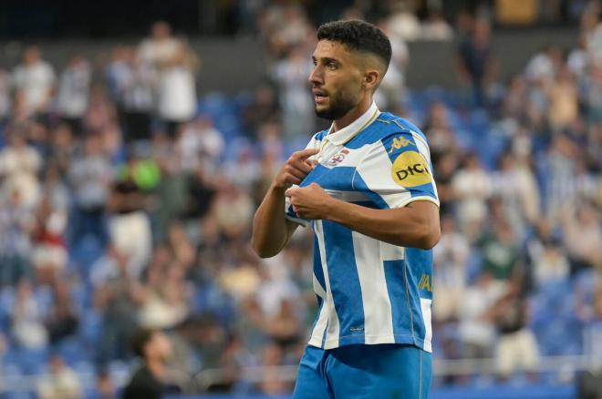 Zakaria Eddahchouri celebra su gol en el Dépor-Le Havre del Teresa Herrera (Foto: EFE).