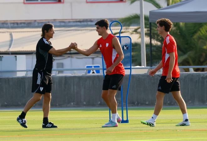 Juanlu y Almeyda, en el entrenamiento de este jueves (Foto: Kiko Hurtado).