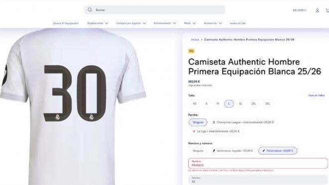Web del Real Madrid con el dorsal de Mastantuono (Foto: Real Madrid)