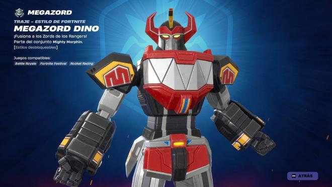 La skin de Megazord Dino (Power Rangers) en Fortnite