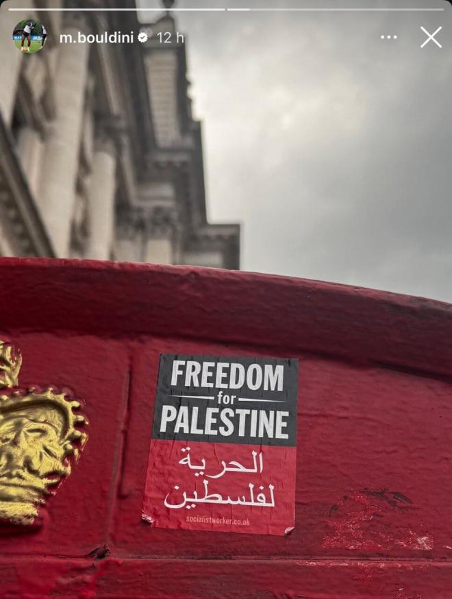 La imagen de Mohamed Bouldini en apoyo a Palestina en sus redes.