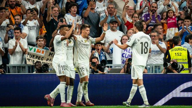 Álvaro Carreras celebrando el gol de Vinicius (Fuente: Cordon Press)