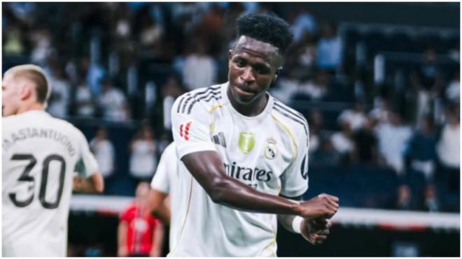 Vinicius celebra su gol en el Bernabéu ante el RCD Mallorca. (@vinijr)