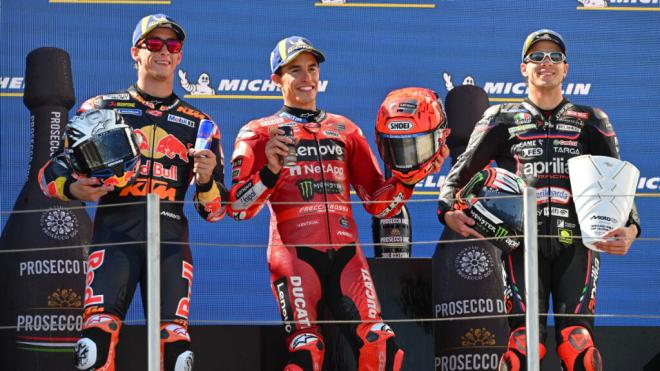 Marc Márquez, Pedro Acosta y Marco Bezzecchi, en Hungría (Foto: Michelin).