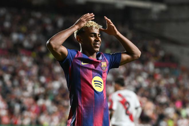 Lamine Yamal celebrando el gol en Vallecas (Foto: EFE)