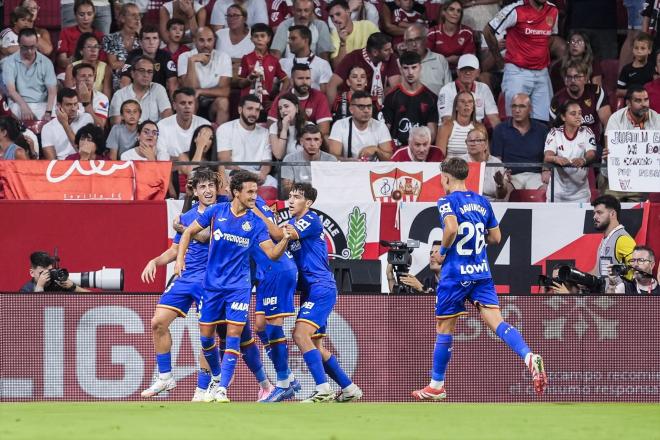 El Getafe celebra un gol ante el Sevilla en la jornada 2 (Europa Press)