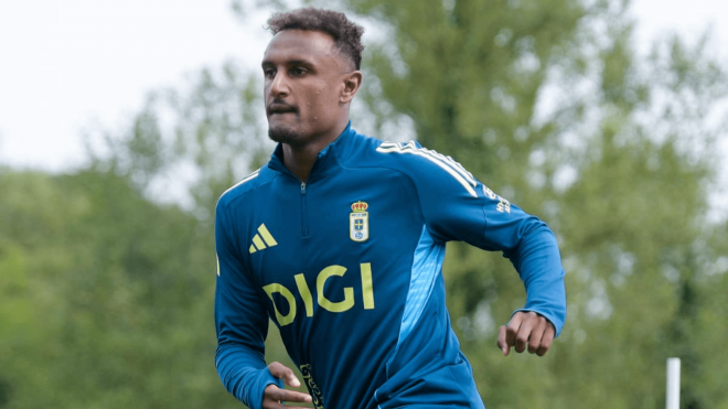 Haissem Hassan, en un entrenamiento del Oviedo (Foto: RO).