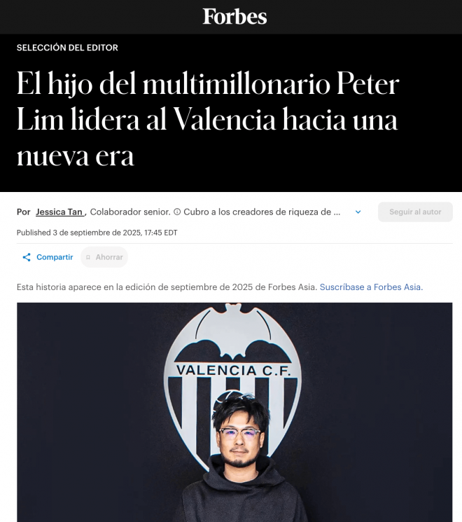 La publicación de Forbes sobre Kiat Lim