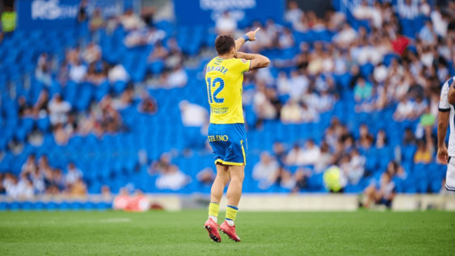 Tabatadze celebra un gol en el Sanse-Cádiz (Foto: LaLiga).