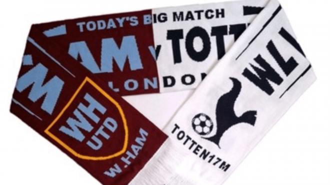 Las bufandas mitad y mitad de West Ham y Tottenham.