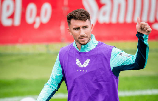 Aymeric Laporte en su primer entrenamiento. (Foto: Athletic)