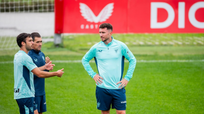 Aymeric Laporte en su primer entrenamiento. (Foto: Athletic).
