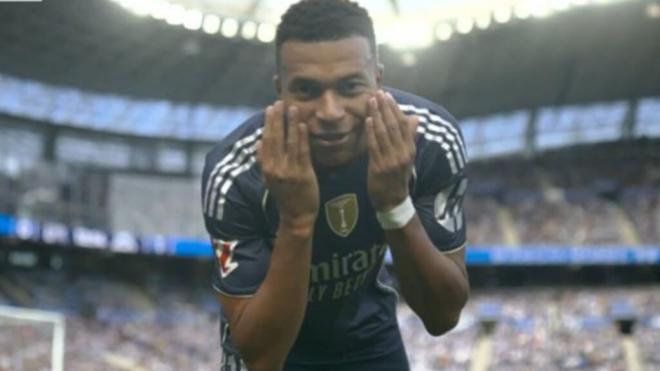 Kylian Mbappé celebrando el primer gol contra la Real Sociedad (Movistar+)