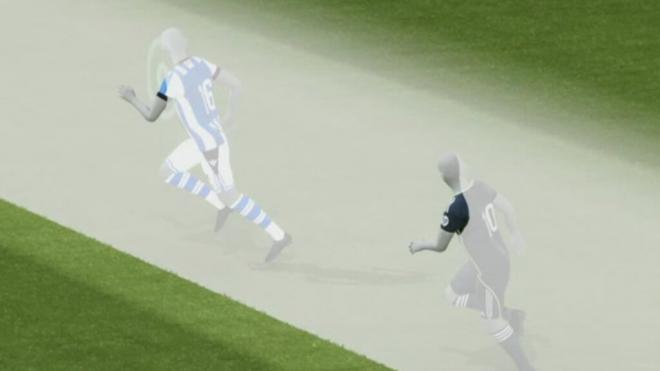 La imagen que se mostró en realización del fuera de juego de Kylian Mbappé en el Reale Arena (Mo