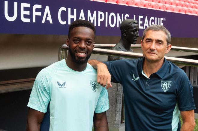 Iñaki Williams y Ernesto Valverde, en San Mamés para la Champions (Foto. Athletic Club).