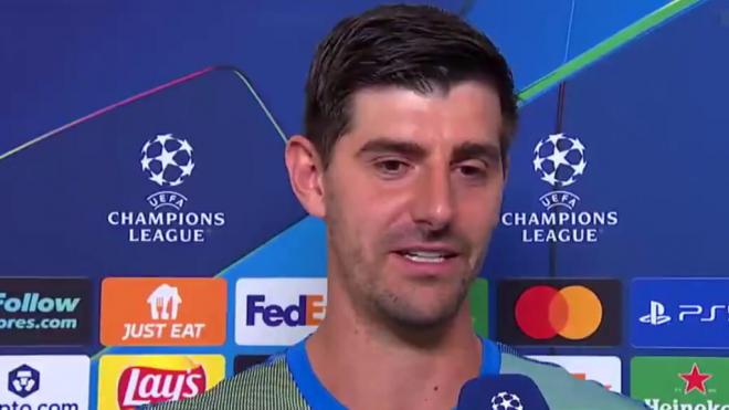 Courtois hablando tras la victoria ante el Marsella (Movistar +)