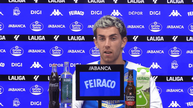 Dani Barcia, en rueda de prensa del Dépor.