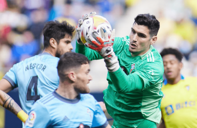 Matías Dituro, durante el Atlético Baleares-Celta de Copa del Rey (Foto: RC Celta).