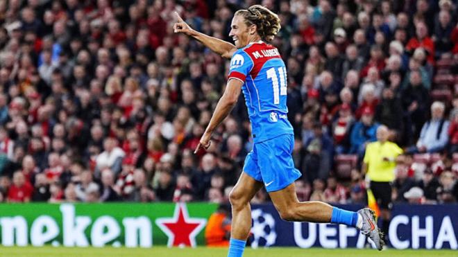 Marcos Llorente celebra su gol en el Liverpool-ATlético de Madrid (foto: Cordon Press).
