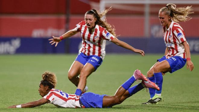 El Atleti Femenino celebra un gol en la Champions ('X' Atleti Femenino)