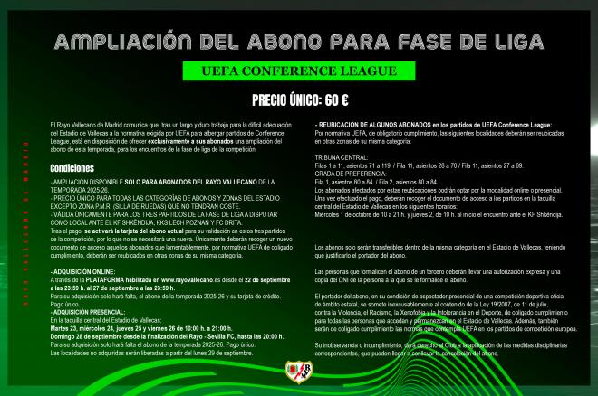 Abonos del Rayo Vallecano para la Conference League (Redes Sociales)