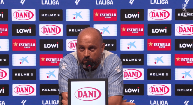 Manolo González, en rueda de prensa del Espanyol.