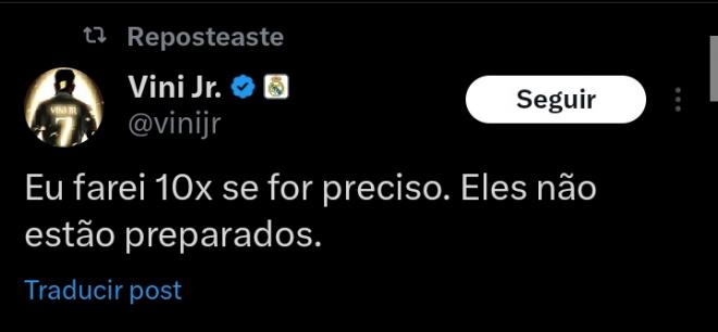 El tweet de Vinicius (Foto: 'X')