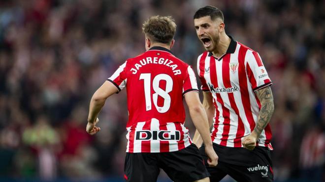 Mikel Jauregizar celebra su gol con Sancet ante el Girona en San Mamés (Foto: Athletic Club).