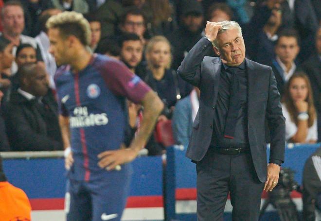 Ancelotti en el partido ante el PSG (Cordon Press)