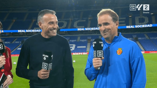 Sergio Francisco y Arrasate, en la entrevista en DAZN previa al Real Sociedad-Mallorca.