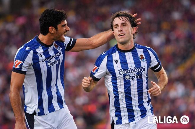 Odriozola celebra su gol ante el Barcelona. (Foto: LALIGA)